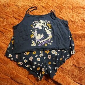 Janis Joplin navy blue, pink, and orange floral pajama sleep set
